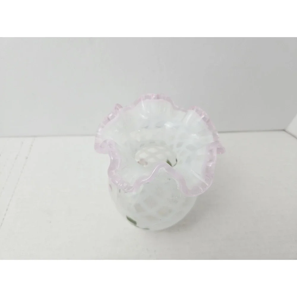 Fenton Glass vase painted flowers 5 3/4